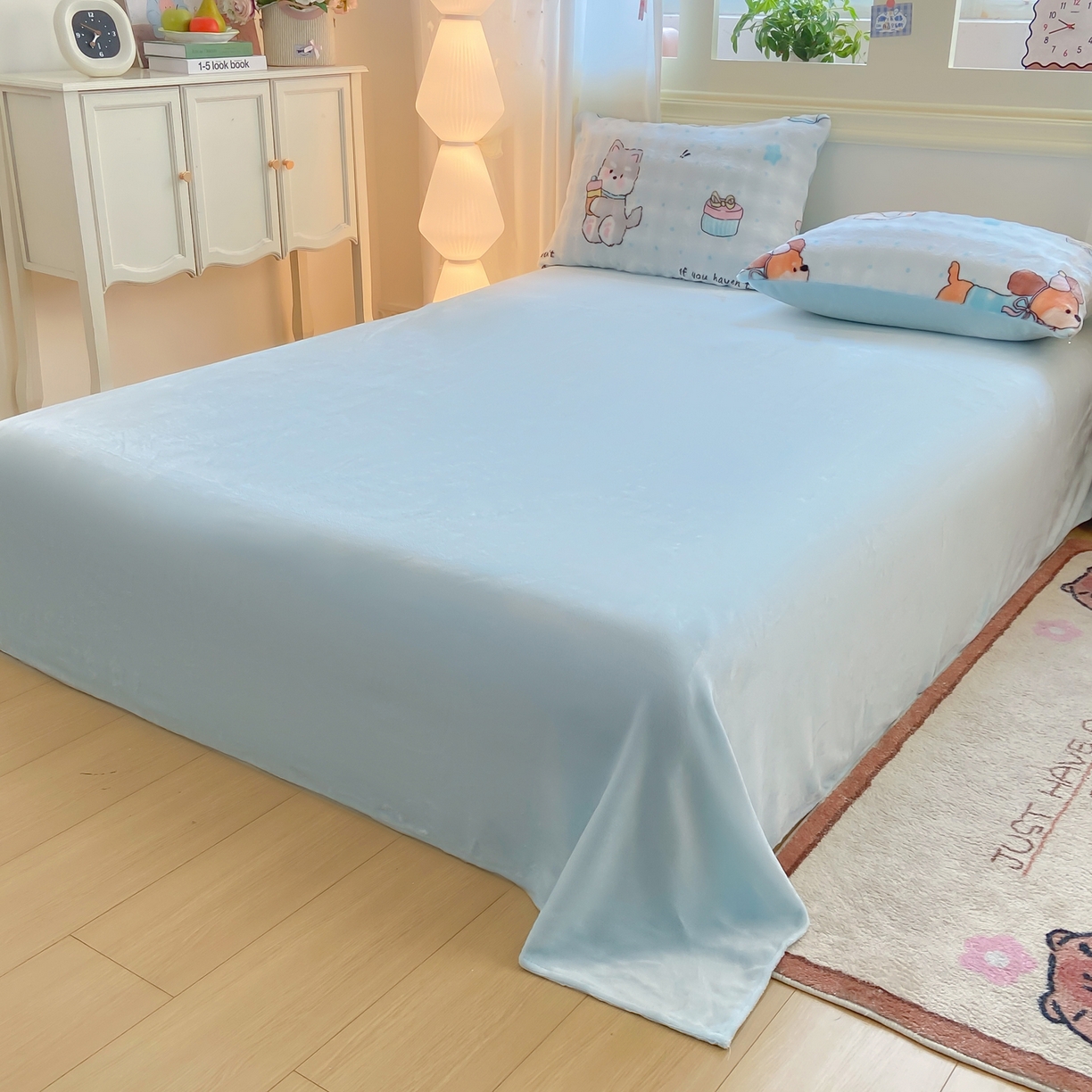 91家纺网 家纺一手货源 找家纺 耐思家纺 2025新款泡泡牛奶绒印花四件套系列 泡泡-宠物聚会