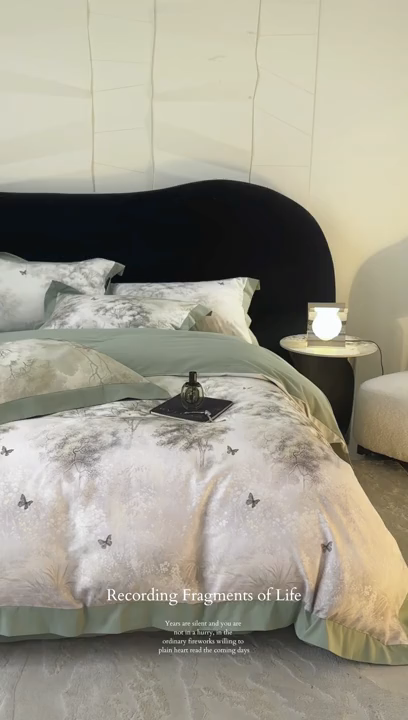 91家纺网 家纺一手货源 找家纺 涵宸家纺 2025新款50S全棉磨毛拼角款四件套【更多花型 联系商家电话：17798859966 微信同号，网站：www.hanchenjf.com】 布丽姬特（绿）