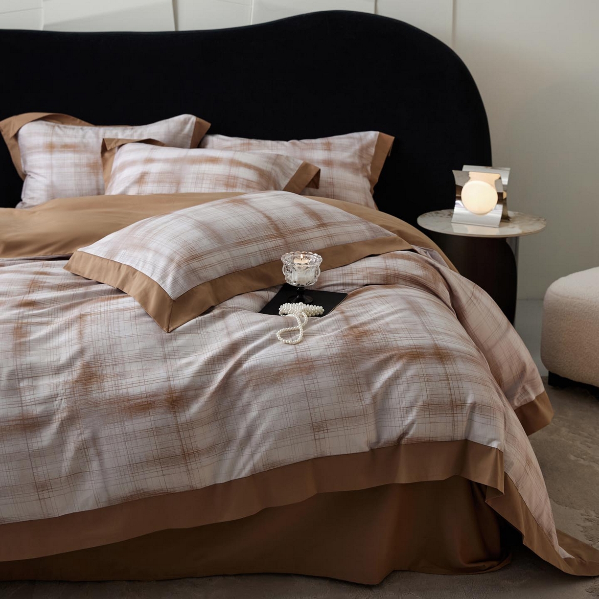 91家纺网 家纺一手货源 找家纺 涵宸家纺 2025新款50S全棉磨毛拼角款四件套【更多花型 联系商家电话：17798859966 微信同号，网站：www.hanchenjf.com】 格雅（桔）