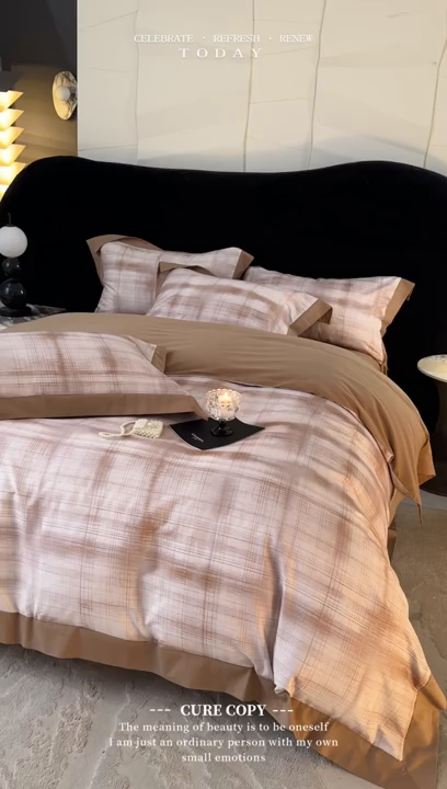 91家纺网 家纺一手货源 找家纺 涵宸家纺 2025新款50S全棉磨毛拼角款四件套【更多花型 联系商家电话：17798859966 微信同号，网站：www.hanchenjf.com】 格雅（桔）