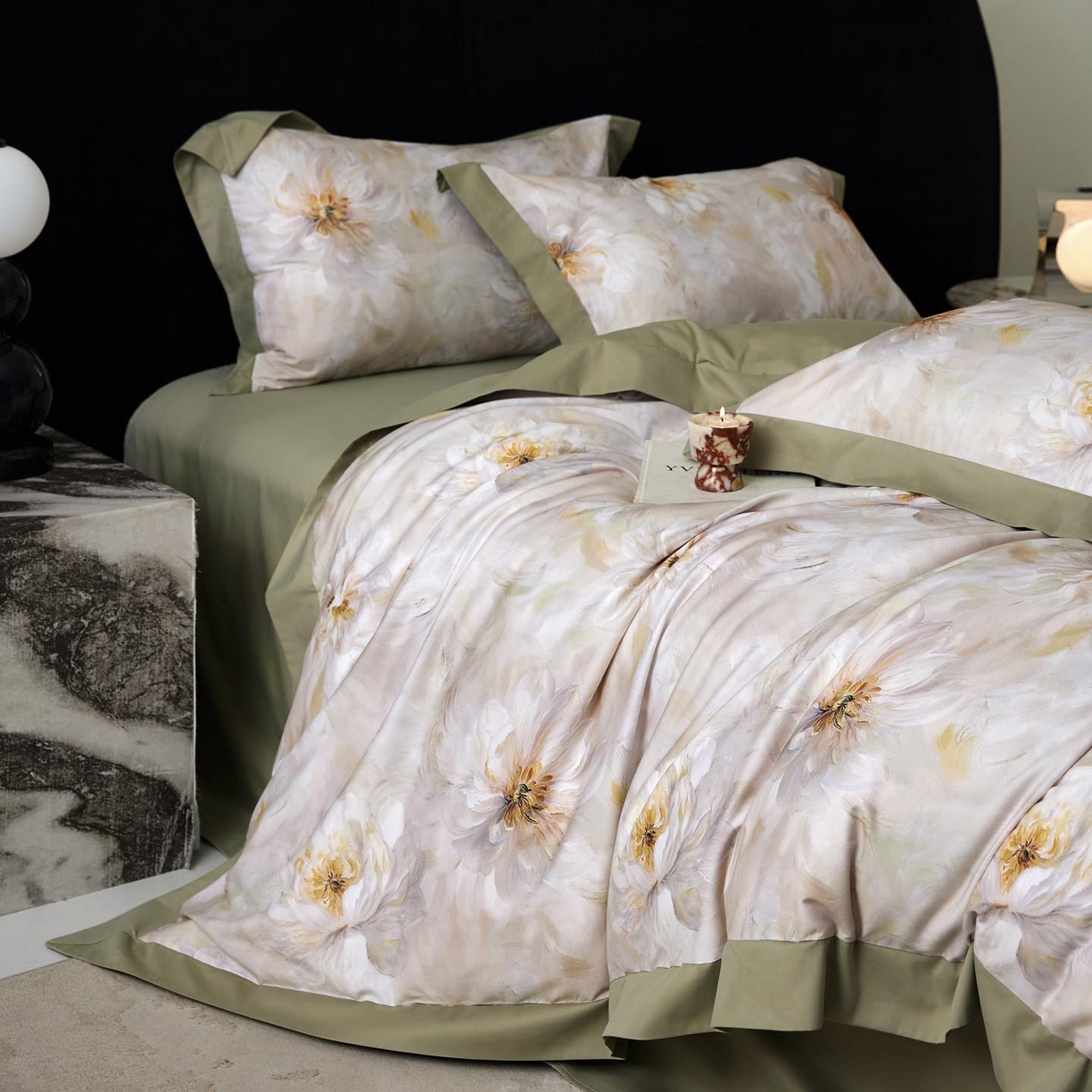 91家纺网 家纺一手货源 找家纺 涵宸家纺 2025新款50S全棉磨毛拼角款四件套【更多花型 联系商家电话：17798859966 微信同号，网站：www.hanchenjf.com】 清影华韵（灰）