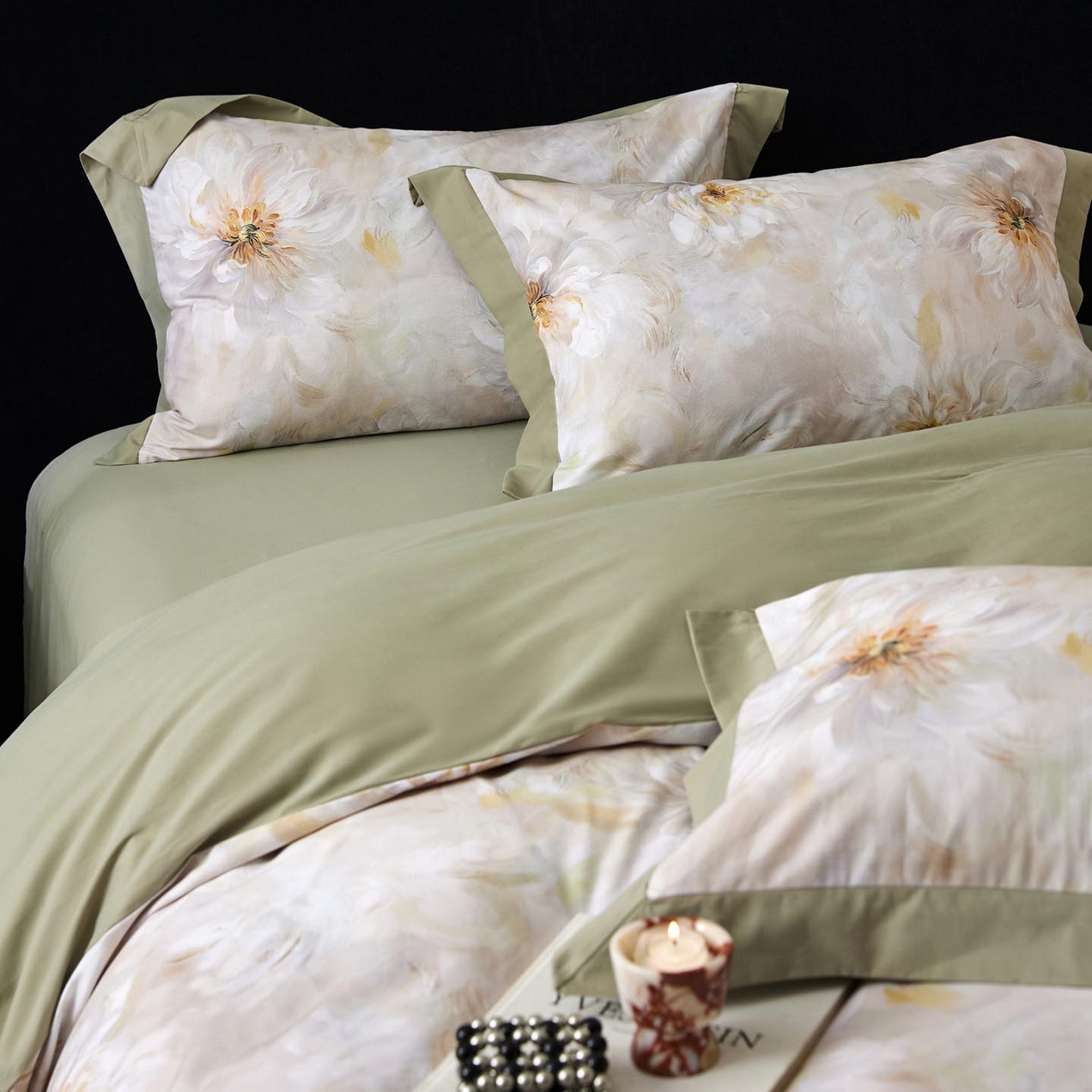 91家纺网 家纺一手货源 找家纺 涵宸家纺 2025新款50S全棉磨毛拼角款四件套【更多花型 联系商家电话：17798859966 微信同号，网站：www.hanchenjf.com】 清影华韵（灰）