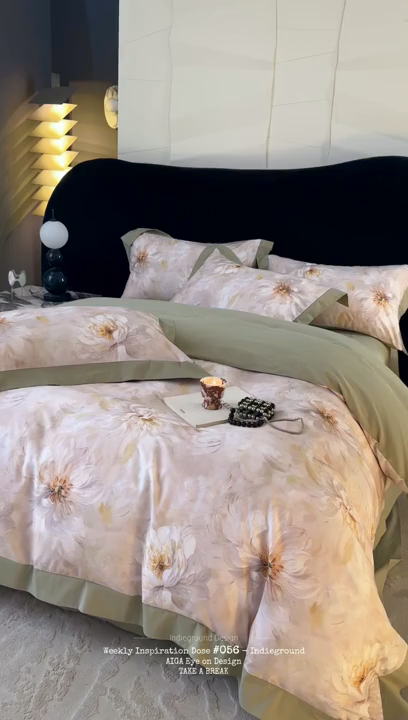 91家纺网 家纺一手货源 找家纺 涵宸家纺 2025新款50S全棉磨毛拼角款四件套【更多花型 联系商家电话：17798859966 微信同号，网站：www.hanchenjf.com】 清影华韵（灰）