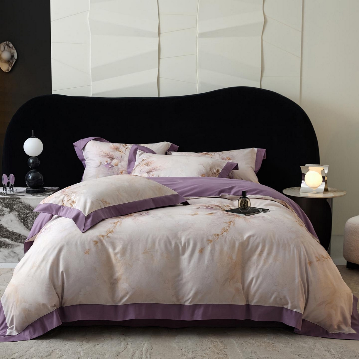 91家纺网 家纺一手货源 找家纺 涵宸家纺 2025新款50S全棉磨毛拼角款四件套【更多花型 联系商家电话：17798859966 微信同号，网站：www.hanchenjf.com】 漾花（粉）