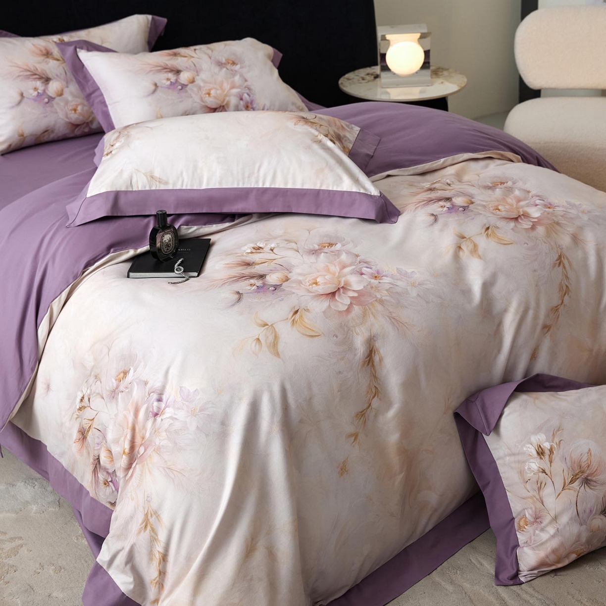 91家纺网 家纺一手货源 找家纺 涵宸家纺 2025新款50S全棉磨毛拼角款四件套【更多花型 联系商家电话：17798859966 微信同号，网站：www.hanchenjf.com】 漾花（粉）