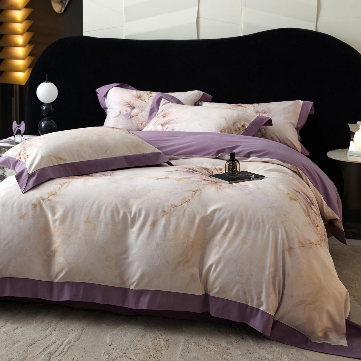 91家纺网 家纺一手货源 找家纺 涵宸家纺 2025新款50S全棉磨毛拼角款四件套【更多花型 联系商家电话：17798859966 微信同号，网站：www.hanchenjf.com】 漾花（粉）