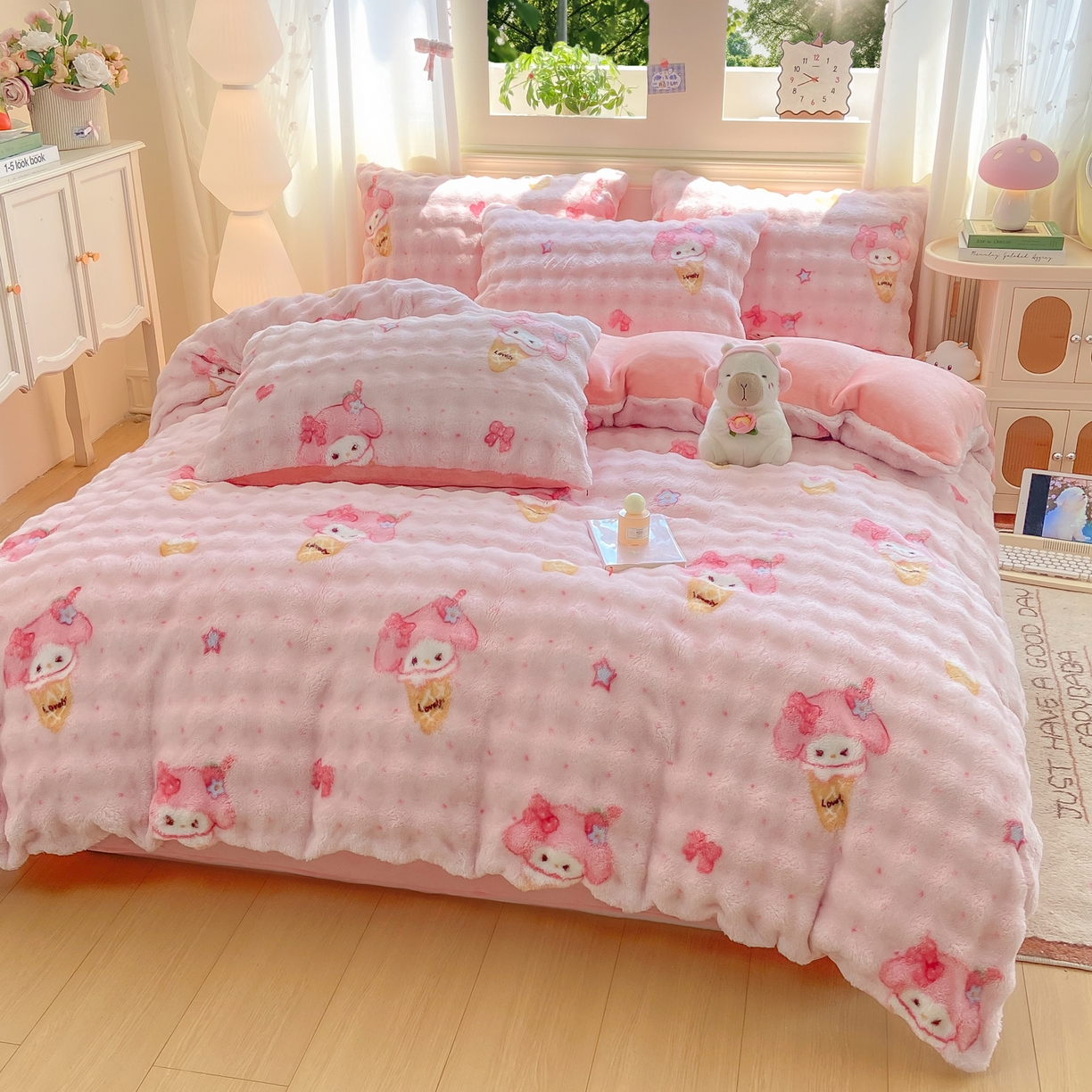 耐思家纺 2025新款泡泡牛奶绒印花四件套系列 泡泡-美乐迪