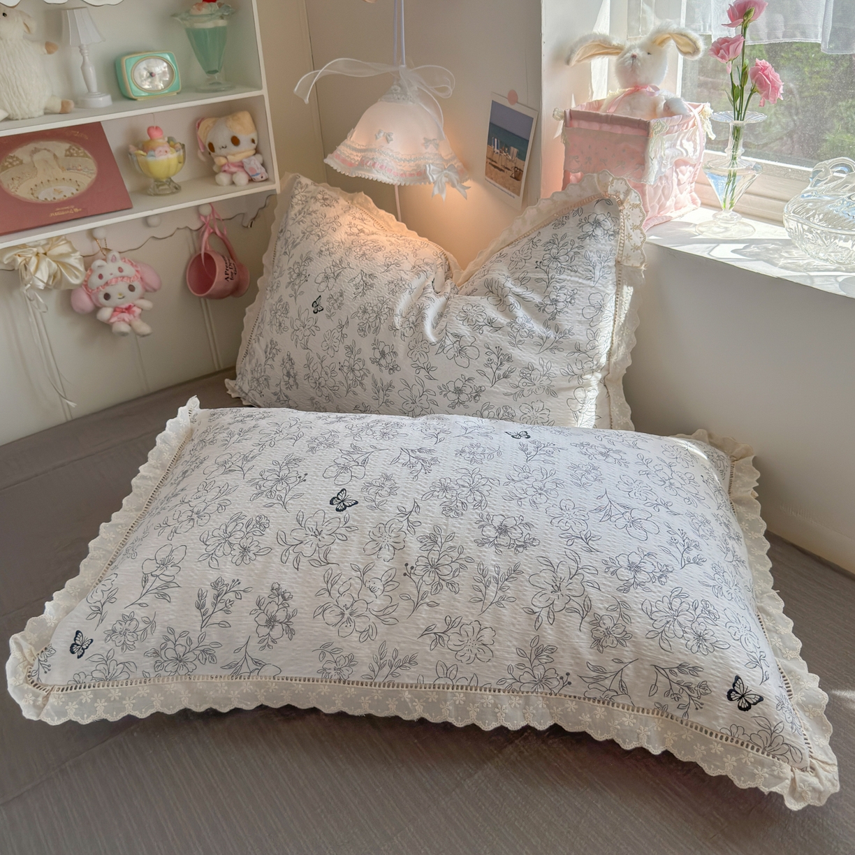 91家纺网 家纺一手货源 找家纺 优卡迪家纺馆 2025新款A类全棉镂空花边皱皱棉双层纱四件套 蝶舞