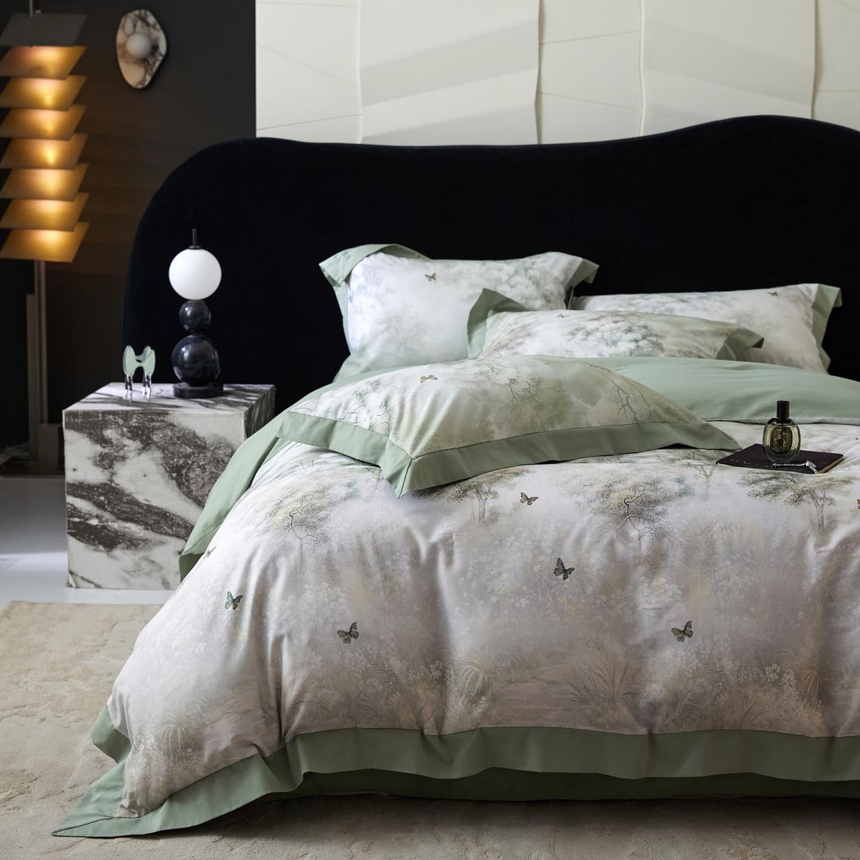 涵宸家纺 2025新款50S全棉磨毛拼角款四件套【更多花型 联系商家电话：17798859966 微信同号，网站：www.hanchenjf.com】 布丽姬特（绿）