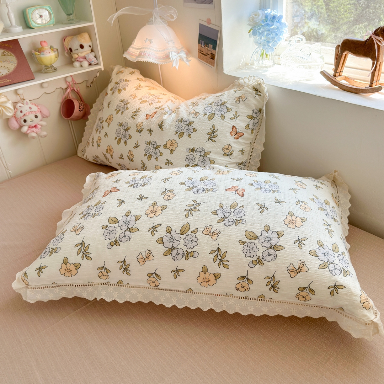 91家纺网 家纺一手货源 找家纺 优卡迪家纺馆 2025新款A类全棉镂空花边皱皱棉双层纱四件套 繁花