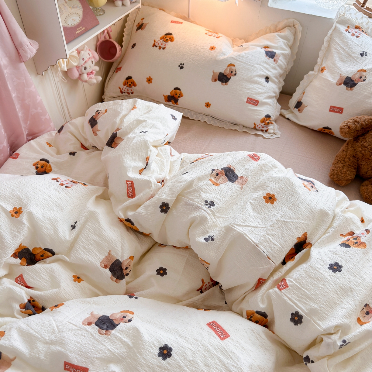 91家纺网 家纺一手货源 找家纺 优卡迪家纺馆 2025新款A类全棉镂空花边皱皱棉双层纱四件套 好伙伴