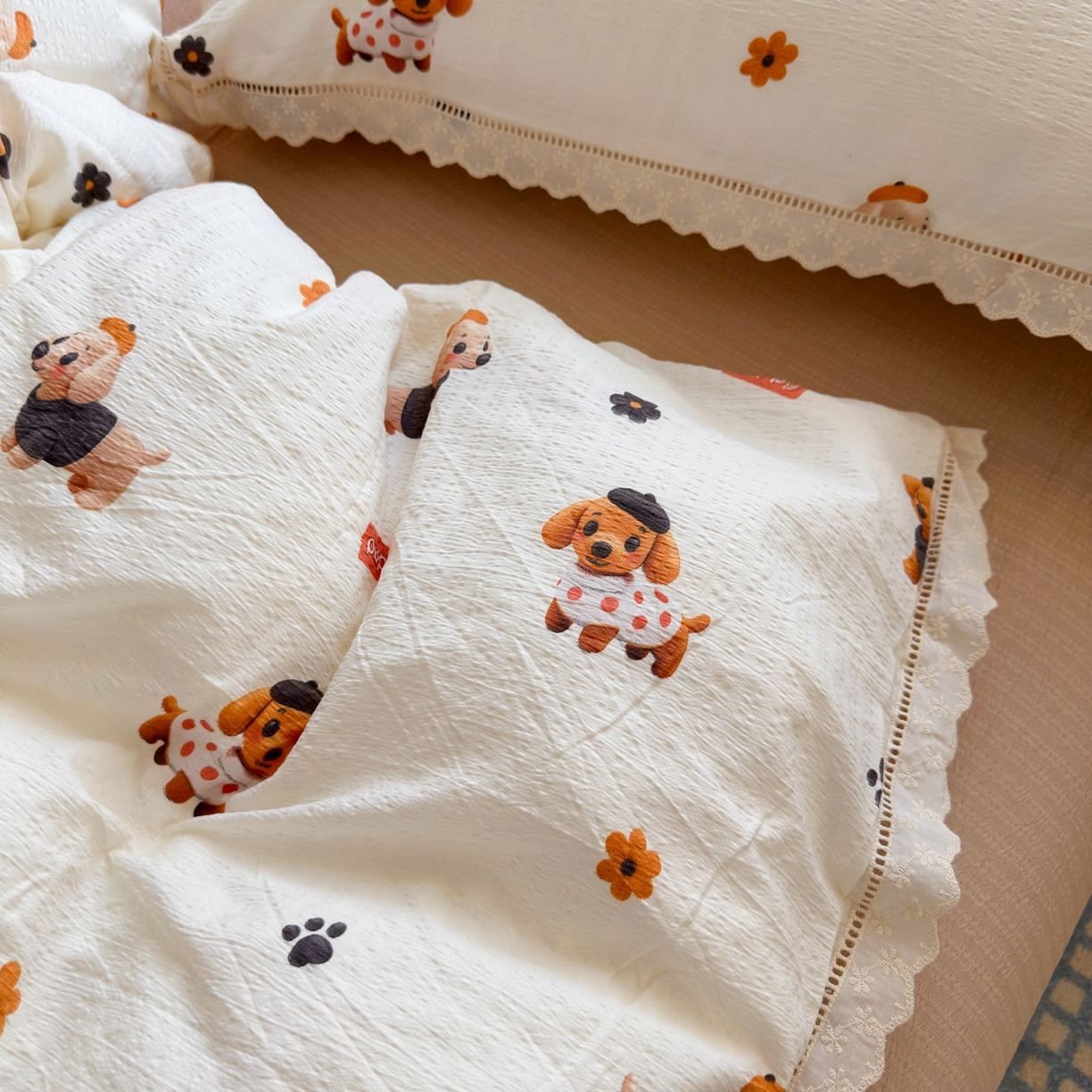 91家纺网 家纺一手货源 找家纺 优卡迪家纺馆 2025新款A类全棉镂空花边皱皱棉双层纱四件套 好伙伴