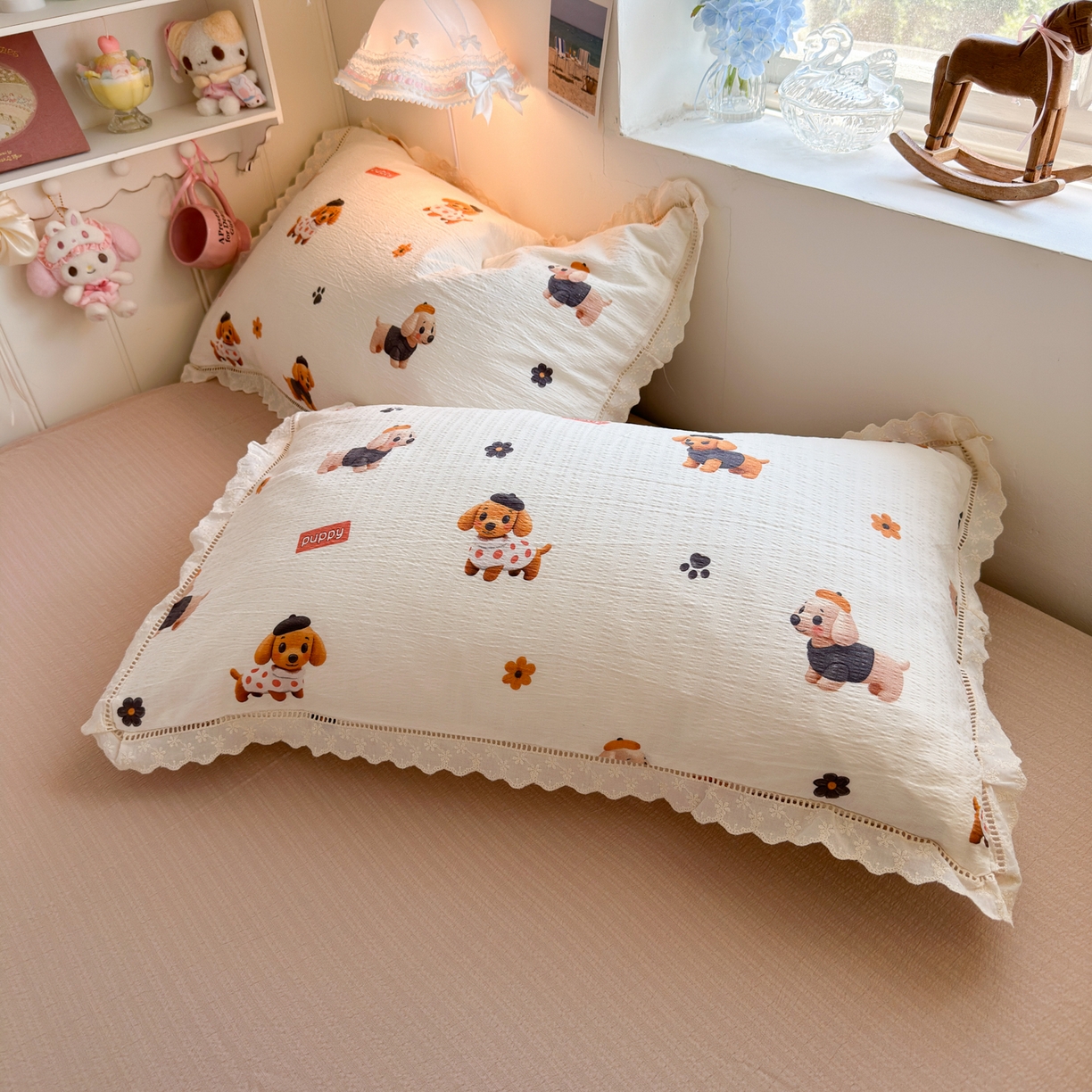 91家纺网 家纺一手货源 找家纺 优卡迪家纺馆 2025新款A类全棉镂空花边皱皱棉双层纱四件套 好伙伴