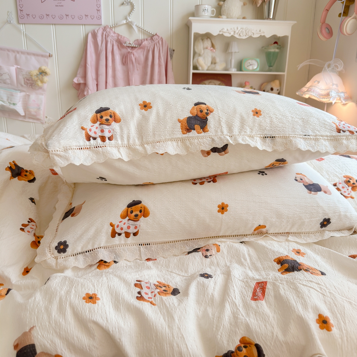 91家纺网 家纺一手货源 找家纺 优卡迪家纺馆 2025新款A类全棉镂空花边皱皱棉双层纱四件套 好伙伴