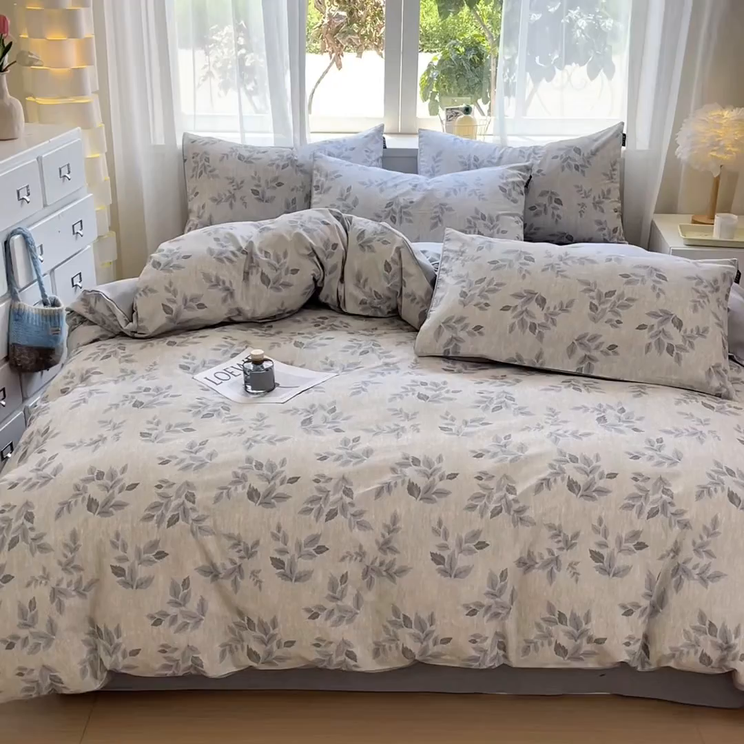 91家纺网 家纺一手货源 找家纺 涵宸家纺 2025新款原棉加厚磨毛印花四件套 光影