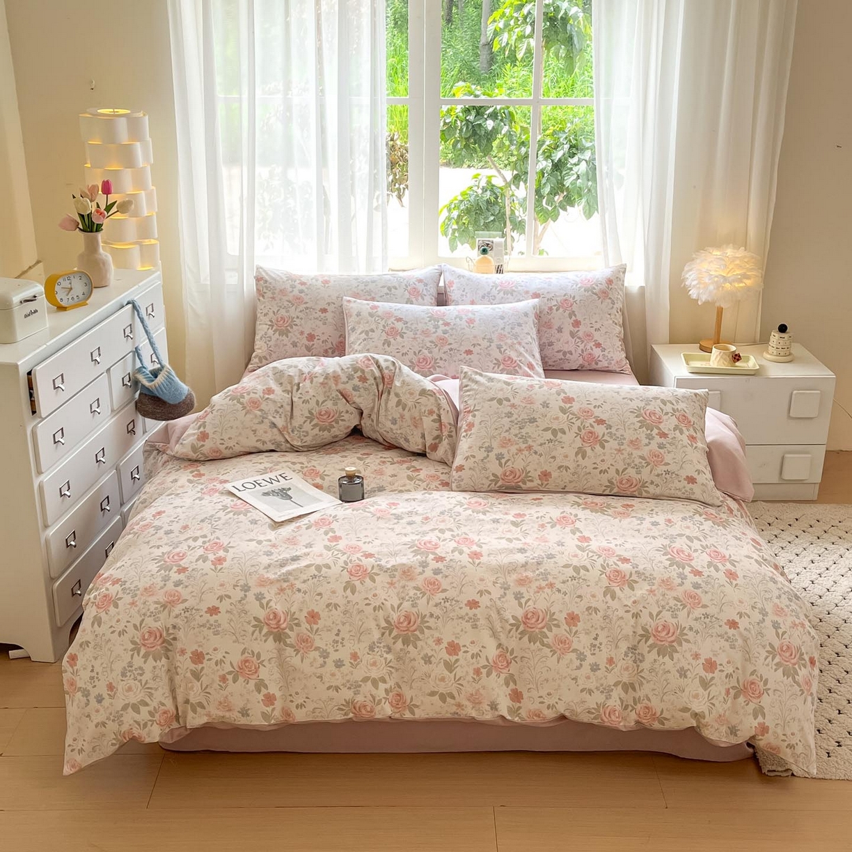 涵宸家纺 2025新款原棉加厚磨毛印花四件套 花田与夏