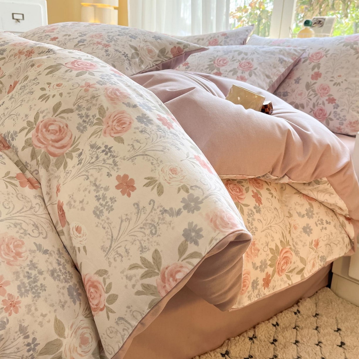 91家纺网 家纺一手货源 找家纺 涵宸家纺 2025新款原棉加厚磨毛印花四件套 花田与夏