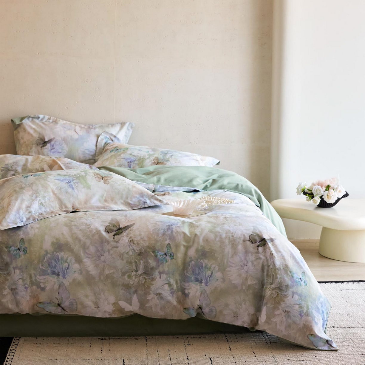 91家纺网 家纺一手货源 找家纺 涵宸家纺 2025新款50S磨毛基础款四件套【更多花型 联系商家电话：17798859966 微信同号，网站：www.hanchenjf.com】 蝶衣舞（兰）