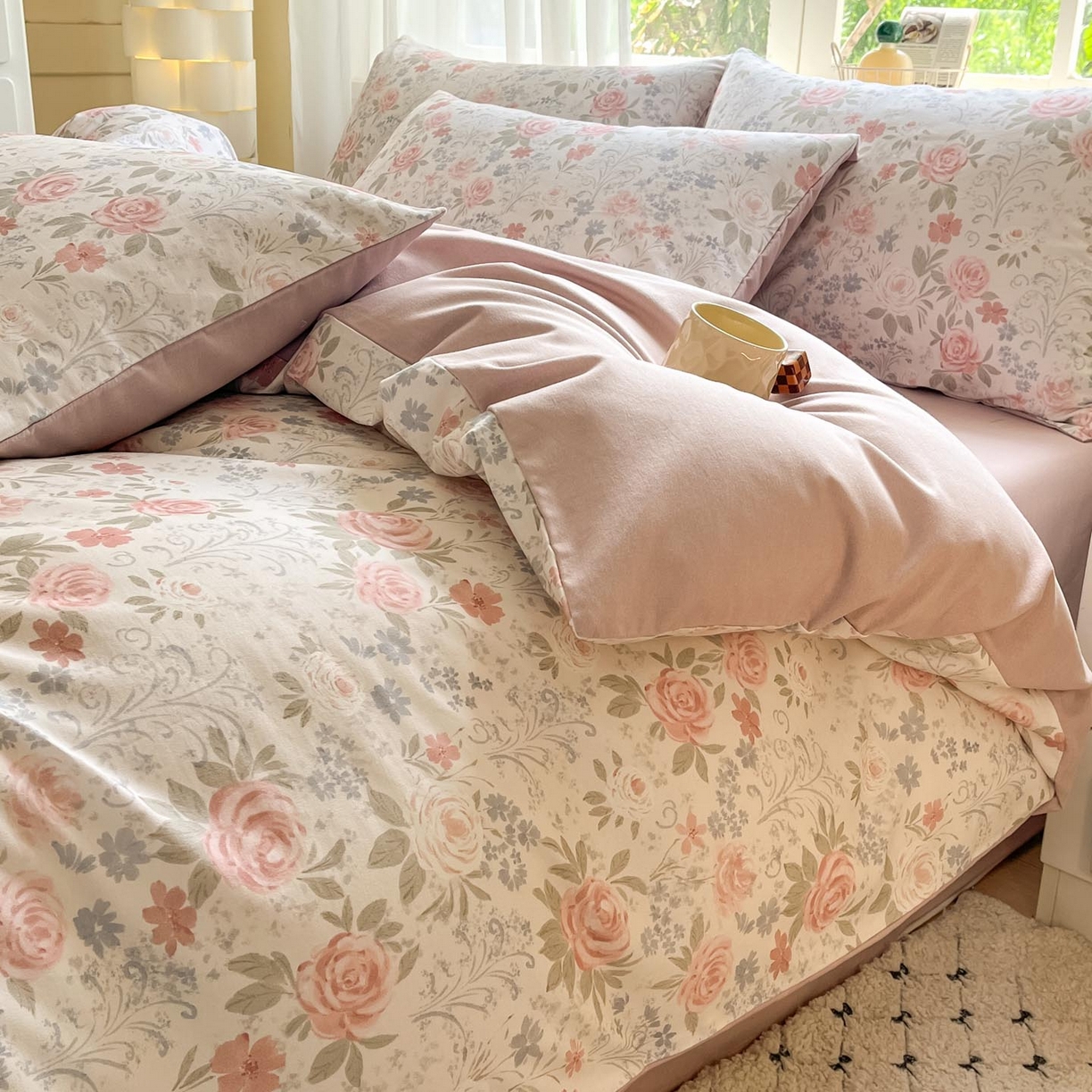 91家纺网 家纺一手货源 找家纺 涵宸家纺 2025新款原棉加厚磨毛印花四件套 花田与夏