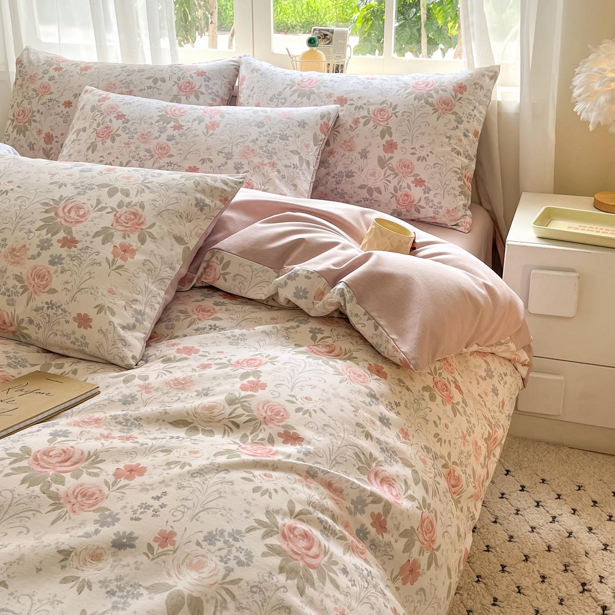 91家纺网 家纺一手货源 找家纺 涵宸家纺 2025新款原棉加厚磨毛印花四件套 花田与夏