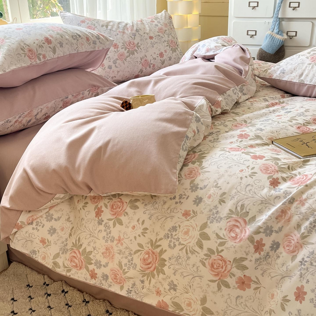 91家纺网 家纺一手货源 找家纺 涵宸家纺 2025新款原棉加厚磨毛印花四件套 花田与夏