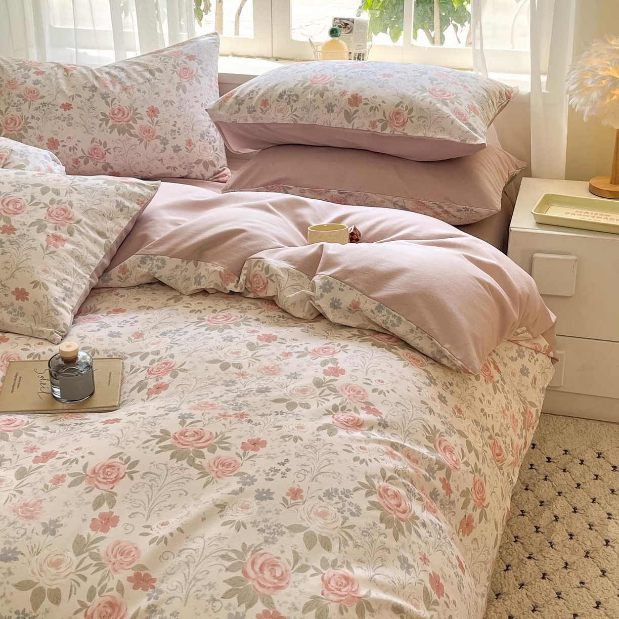 91家纺网 家纺一手货源 找家纺 涵宸家纺 2025新款原棉加厚磨毛印花四件套 花田与夏