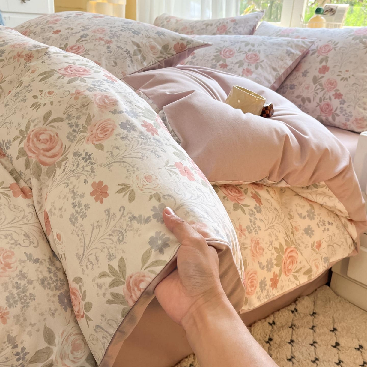 91家纺网 家纺一手货源 找家纺 涵宸家纺 2025新款原棉加厚磨毛印花四件套 花田与夏