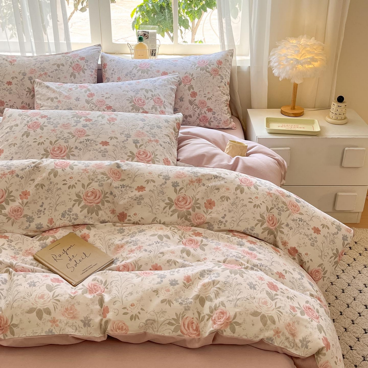 91家纺网 家纺一手货源 找家纺 涵宸家纺 2025新款原棉加厚磨毛印花四件套 花田与夏