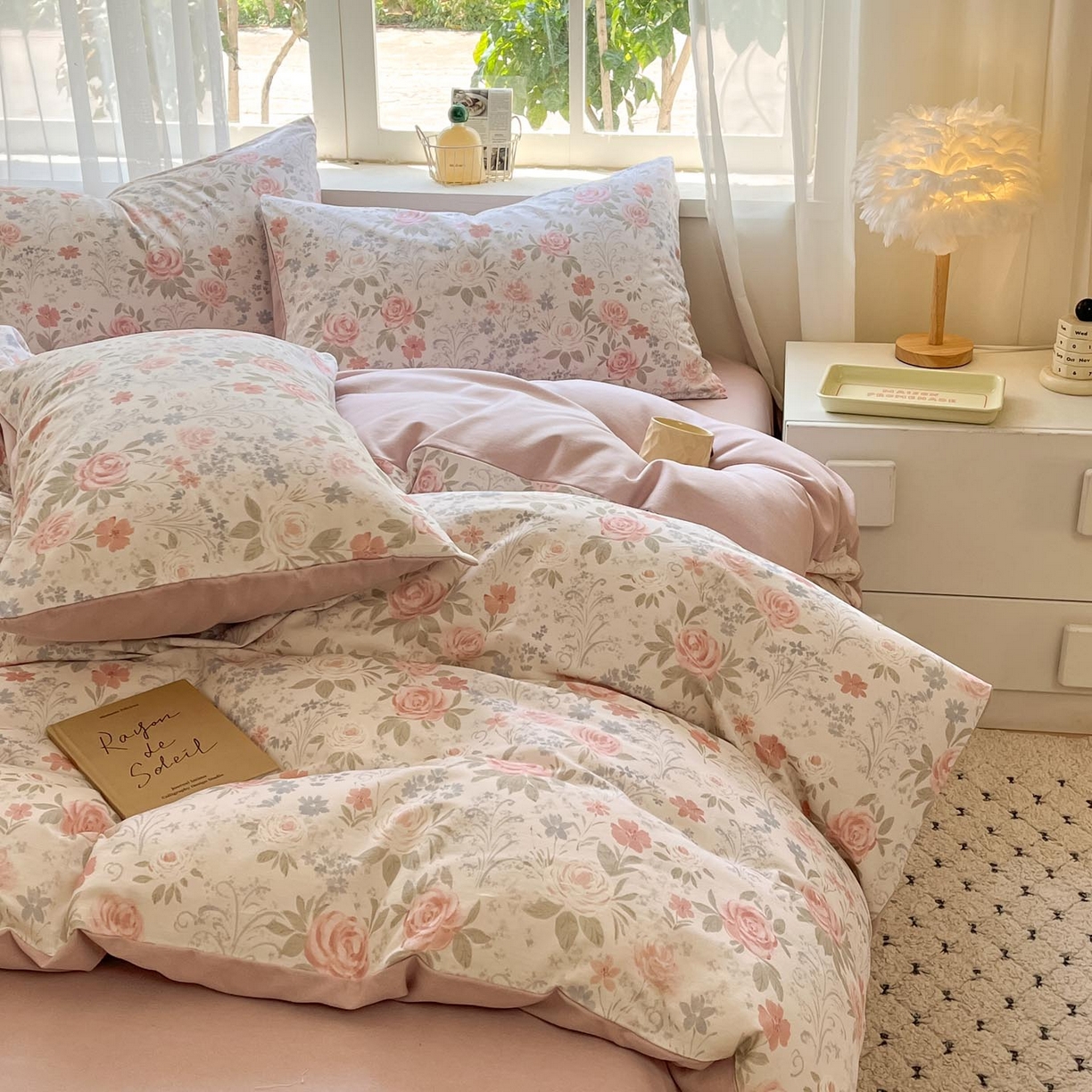 91家纺网 家纺一手货源 找家纺 涵宸家纺 2025新款原棉加厚磨毛印花四件套 花田与夏