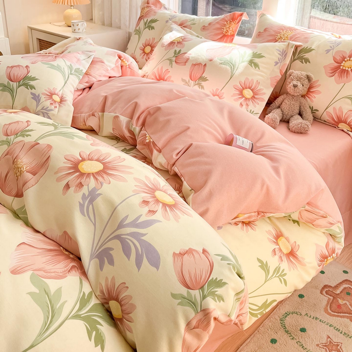 91家纺网 家纺一手货源 找家纺 涵宸家纺 2025新款原棉加厚磨毛印花四件套 花漾