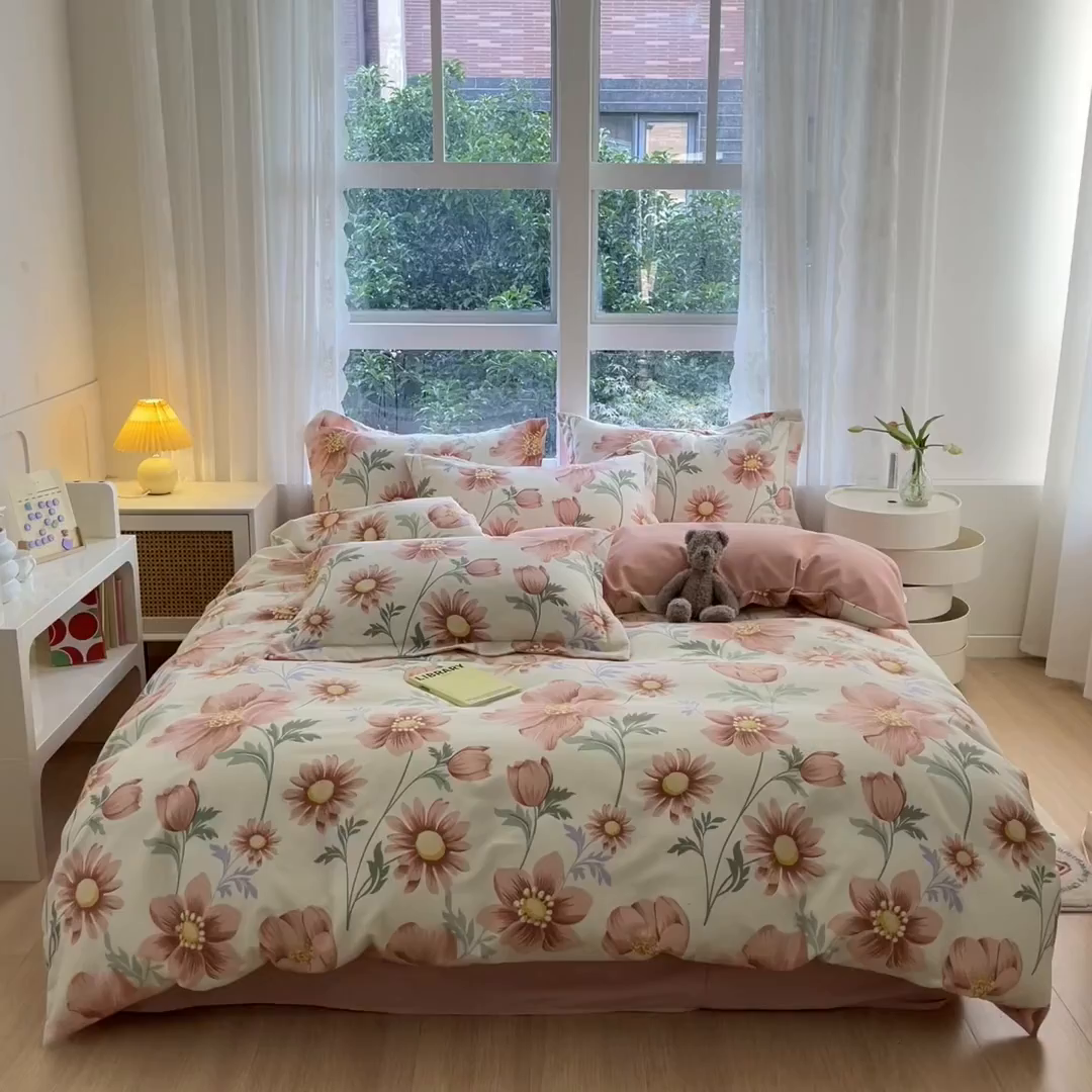 91家纺网 家纺一手货源 找家纺 涵宸家纺 2025新款原棉加厚磨毛印花四件套 花漾