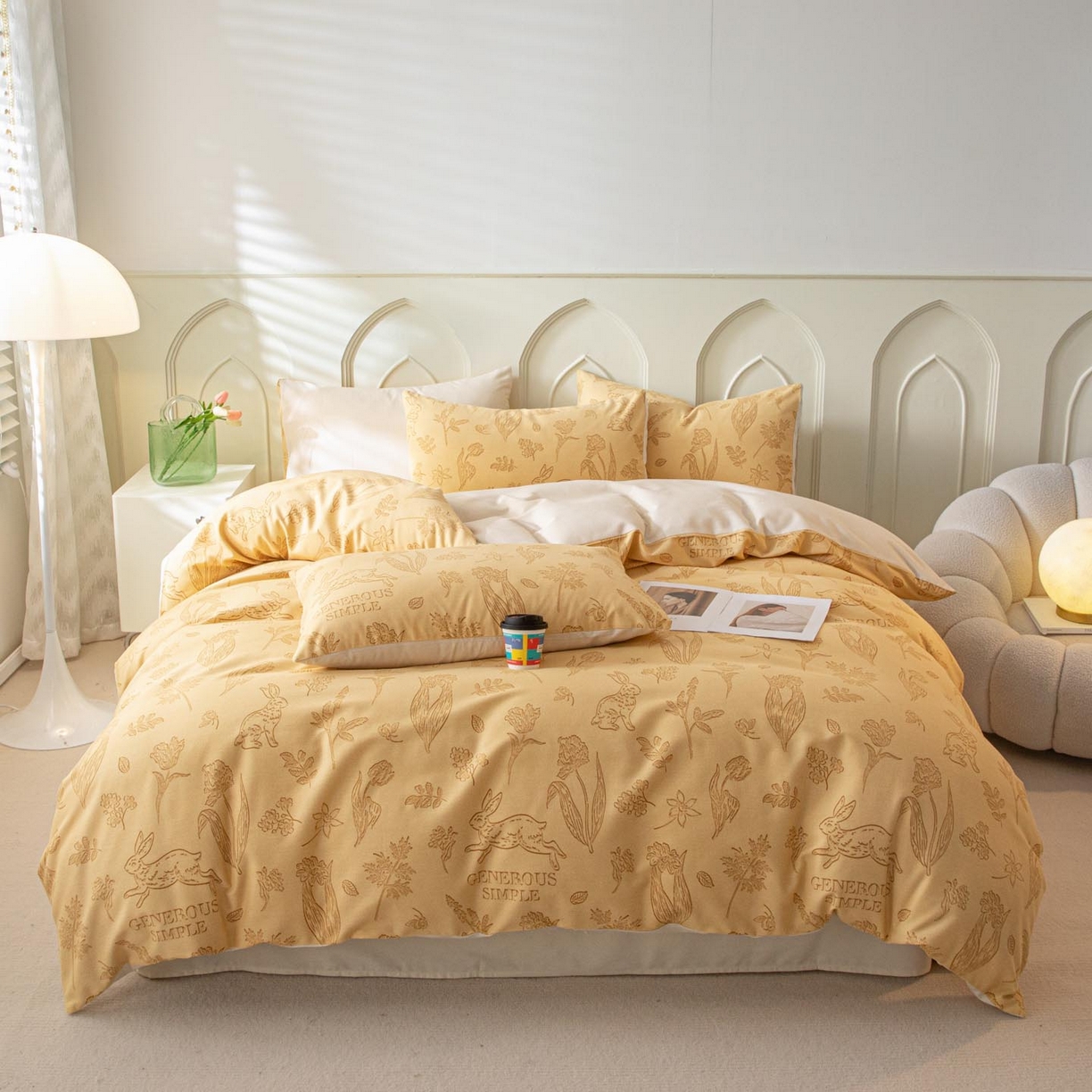 涵宸家纺 2025新款原棉加厚磨毛印花四件套 库洛-棕