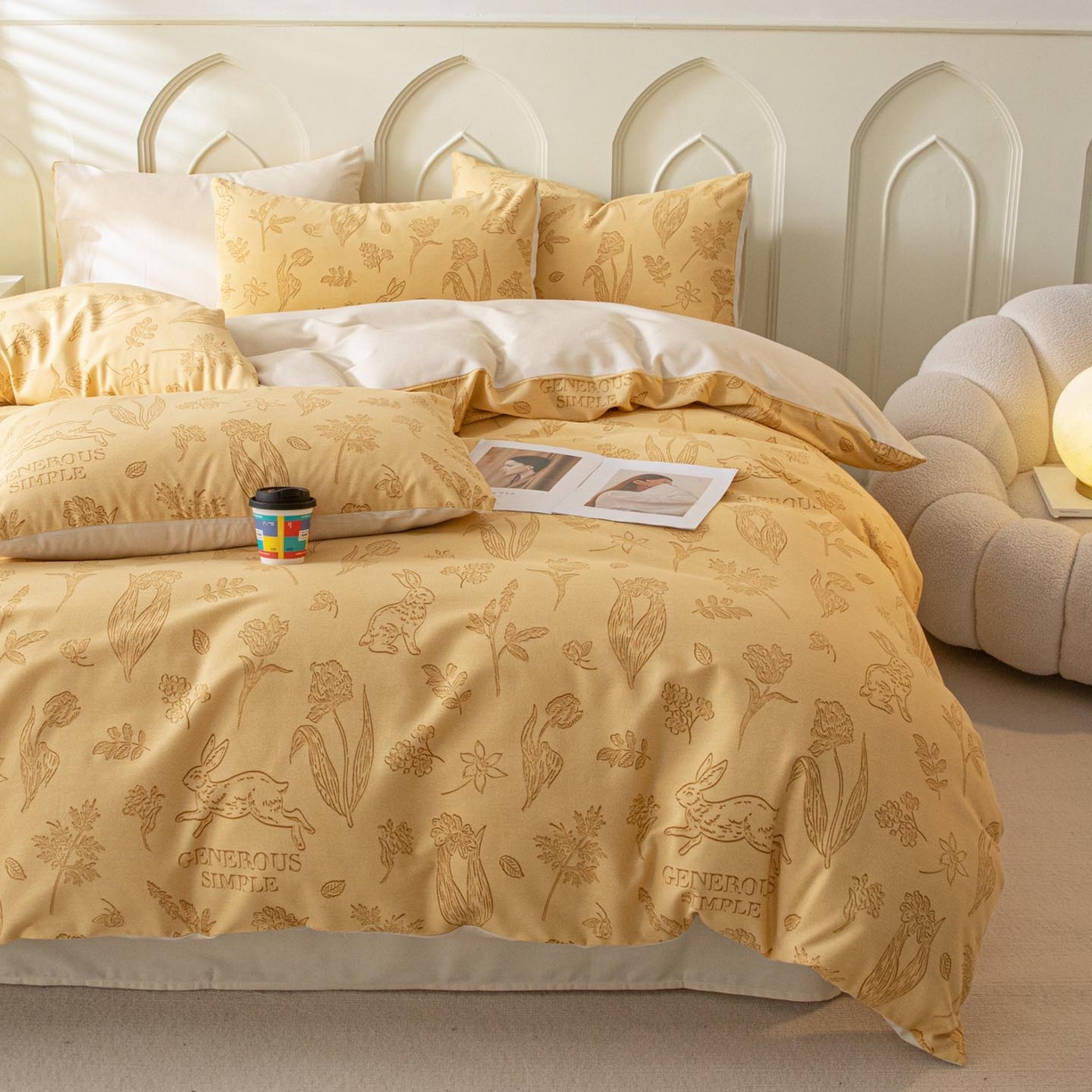 91家纺网 家纺一手货源 找家纺 涵宸家纺 2025新款原棉加厚磨毛印花四件套 库洛-棕