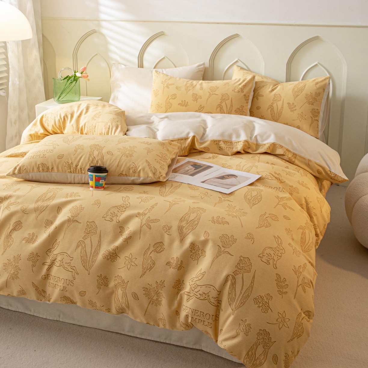 91家纺网 家纺一手货源 找家纺 涵宸家纺 2025新款原棉加厚磨毛印花四件套 库洛-棕