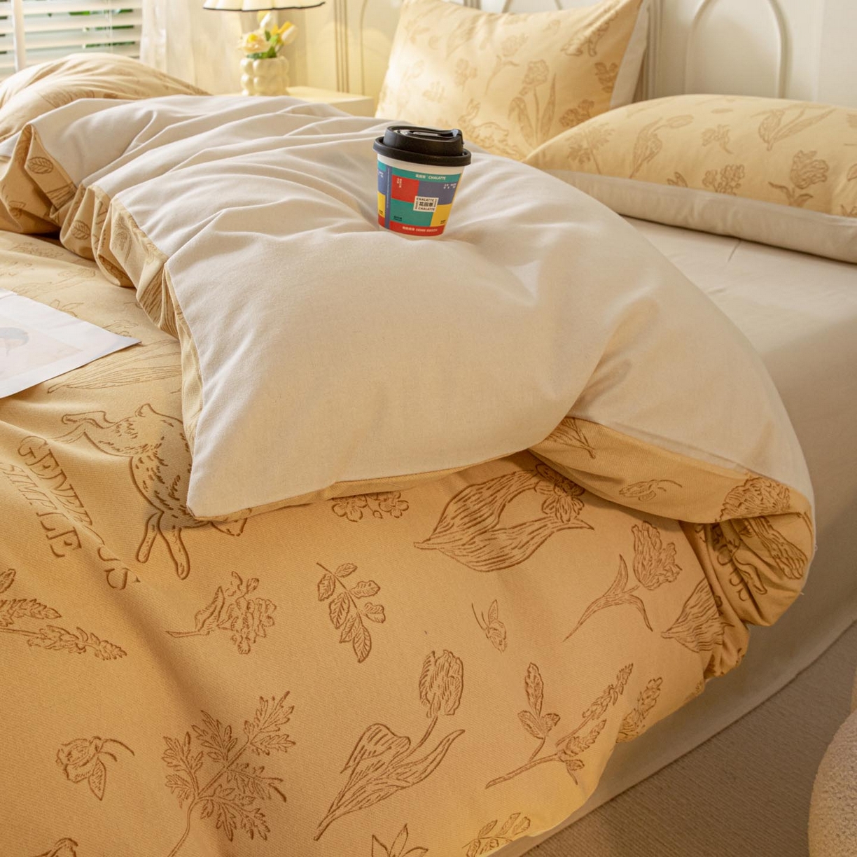 91家纺网 家纺一手货源 找家纺 涵宸家纺 2025新款原棉加厚磨毛印花四件套 库洛-棕