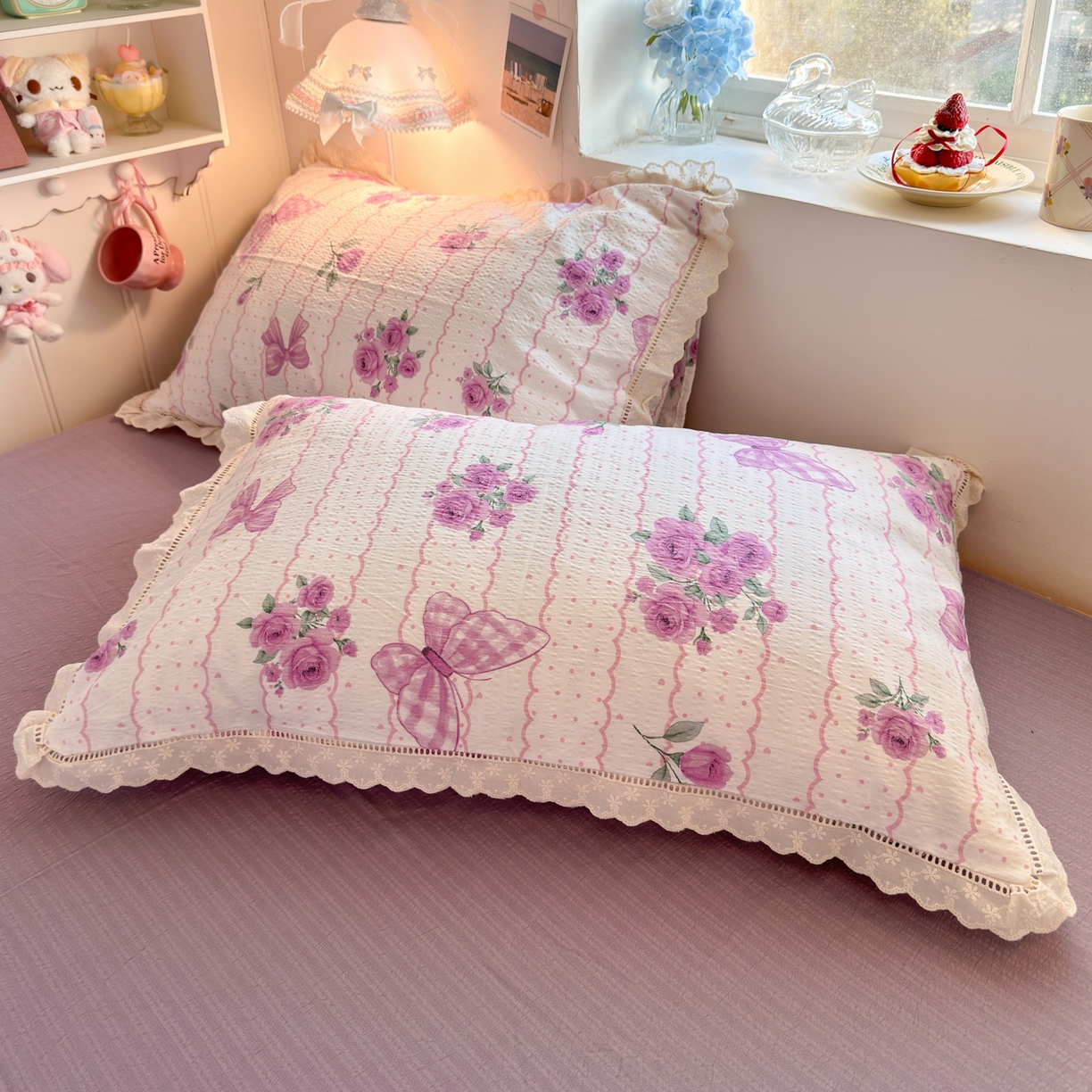 91家纺网 家纺一手货源 找家纺 优卡迪家纺馆 2025新款A类全棉镂空花边皱皱棉双层纱四件套 流苏