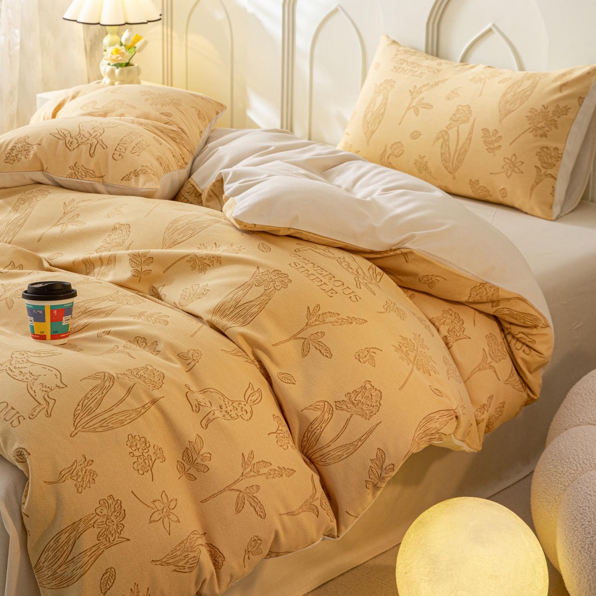 91家纺网 家纺一手货源 找家纺 涵宸家纺 2025新款原棉加厚磨毛印花四件套 库洛-棕