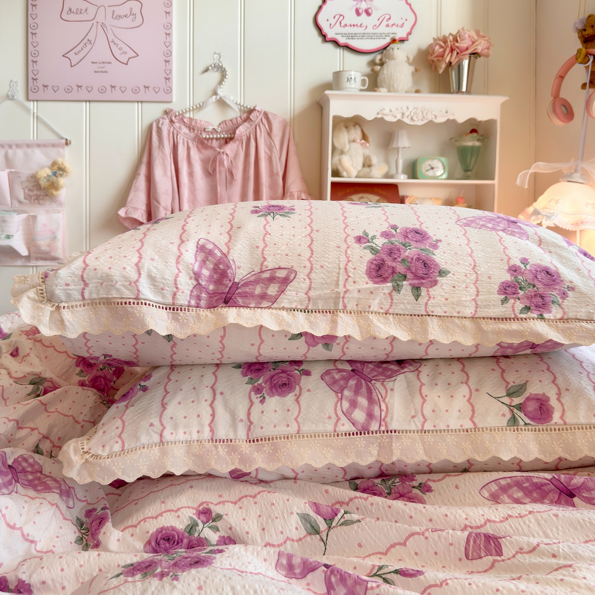 91家纺网 家纺一手货源 找家纺 优卡迪家纺馆 2025新款A类全棉镂空花边皱皱棉双层纱四件套 流苏