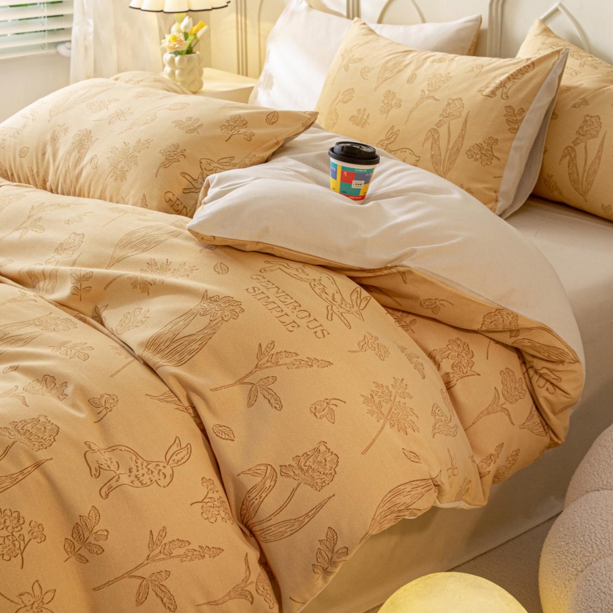 91家纺网 家纺一手货源 找家纺 涵宸家纺 2025新款原棉加厚磨毛印花四件套 库洛-棕