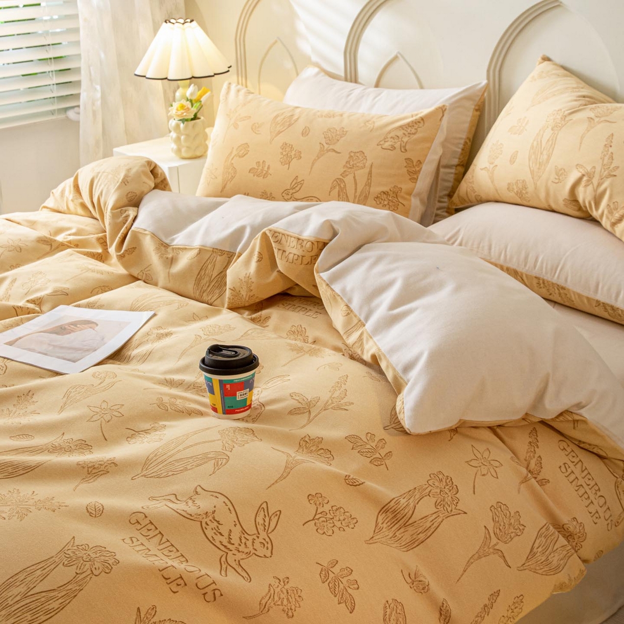 91家纺网 家纺一手货源 找家纺 涵宸家纺 2025新款原棉加厚磨毛印花四件套 库洛-棕