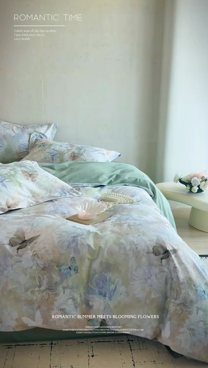 91家纺网 家纺一手货源 找家纺 涵宸家纺 2025新款50S磨毛基础款四件套【更多花型 联系商家电话：17798859966 微信同号，网站：www.hanchenjf.com】 蝶衣舞（兰）