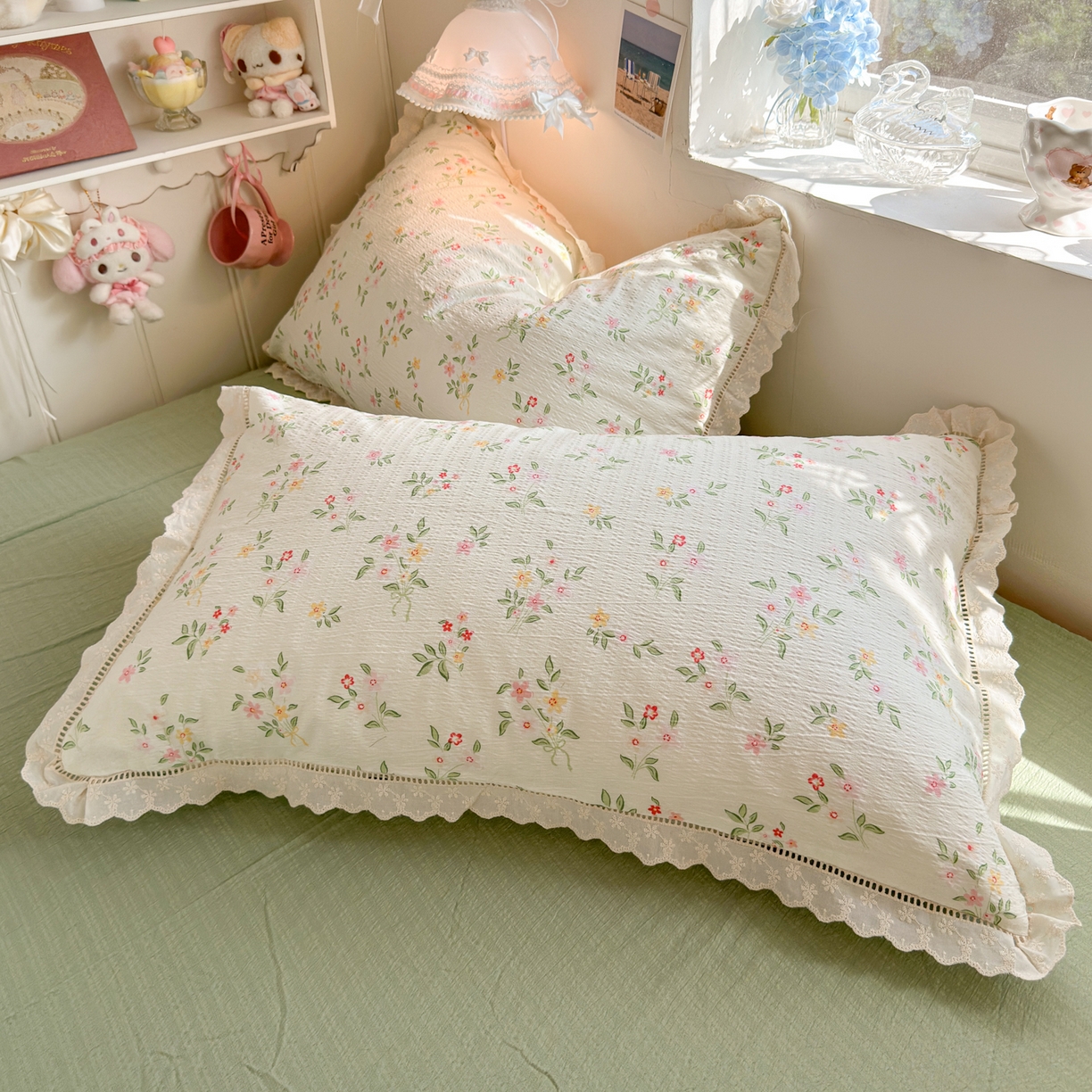 91家纺网 家纺一手货源 找家纺 优卡迪家纺馆 2025新款A类全棉镂空花边皱皱棉双层纱四件套 沁园春