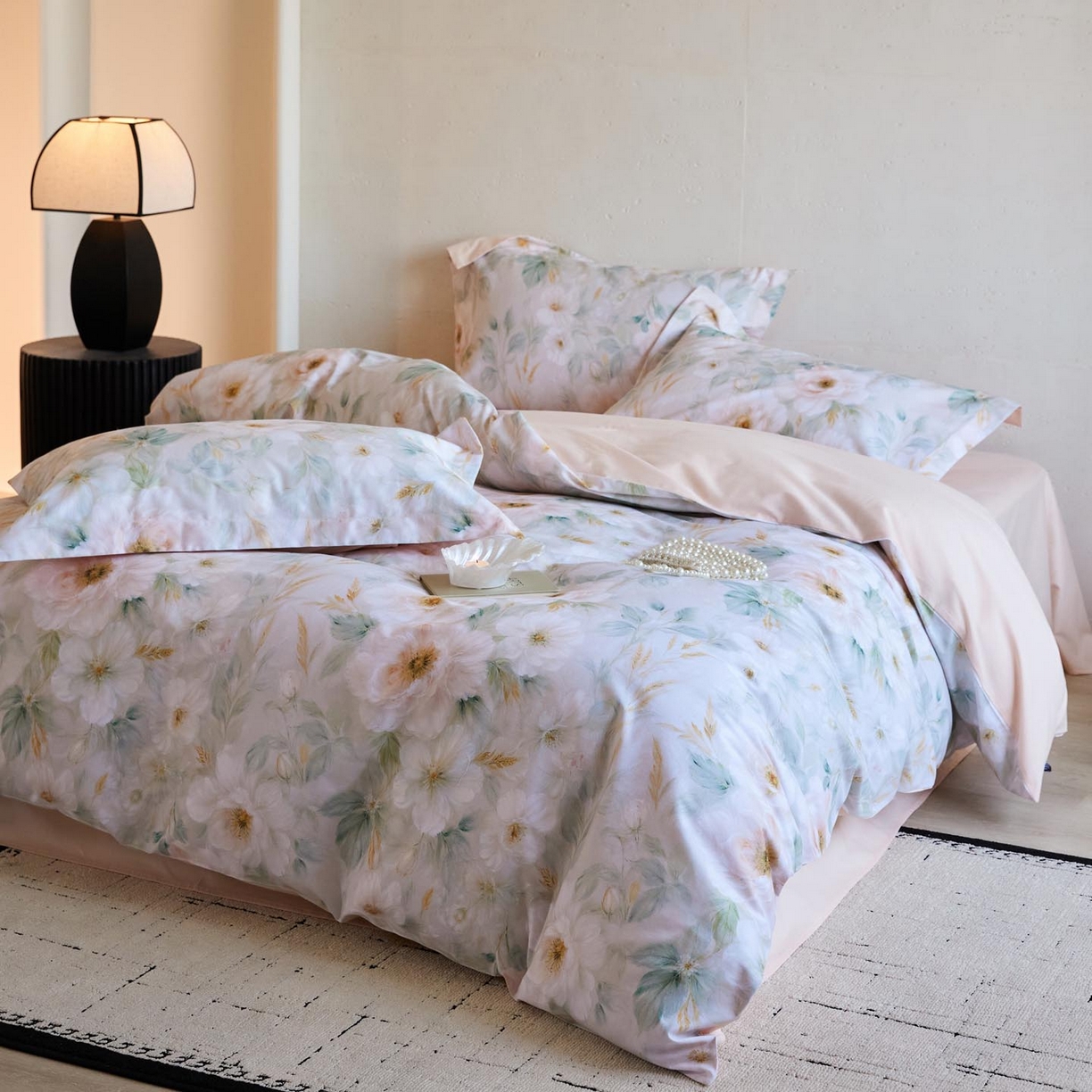 91家纺网 家纺一手货源 找家纺 涵宸家纺 2025新款50S磨毛基础款四件套【更多花型 联系商家电话：17798859966 微信同号，网站：www.hanchenjf.com】 花滤间（绿）