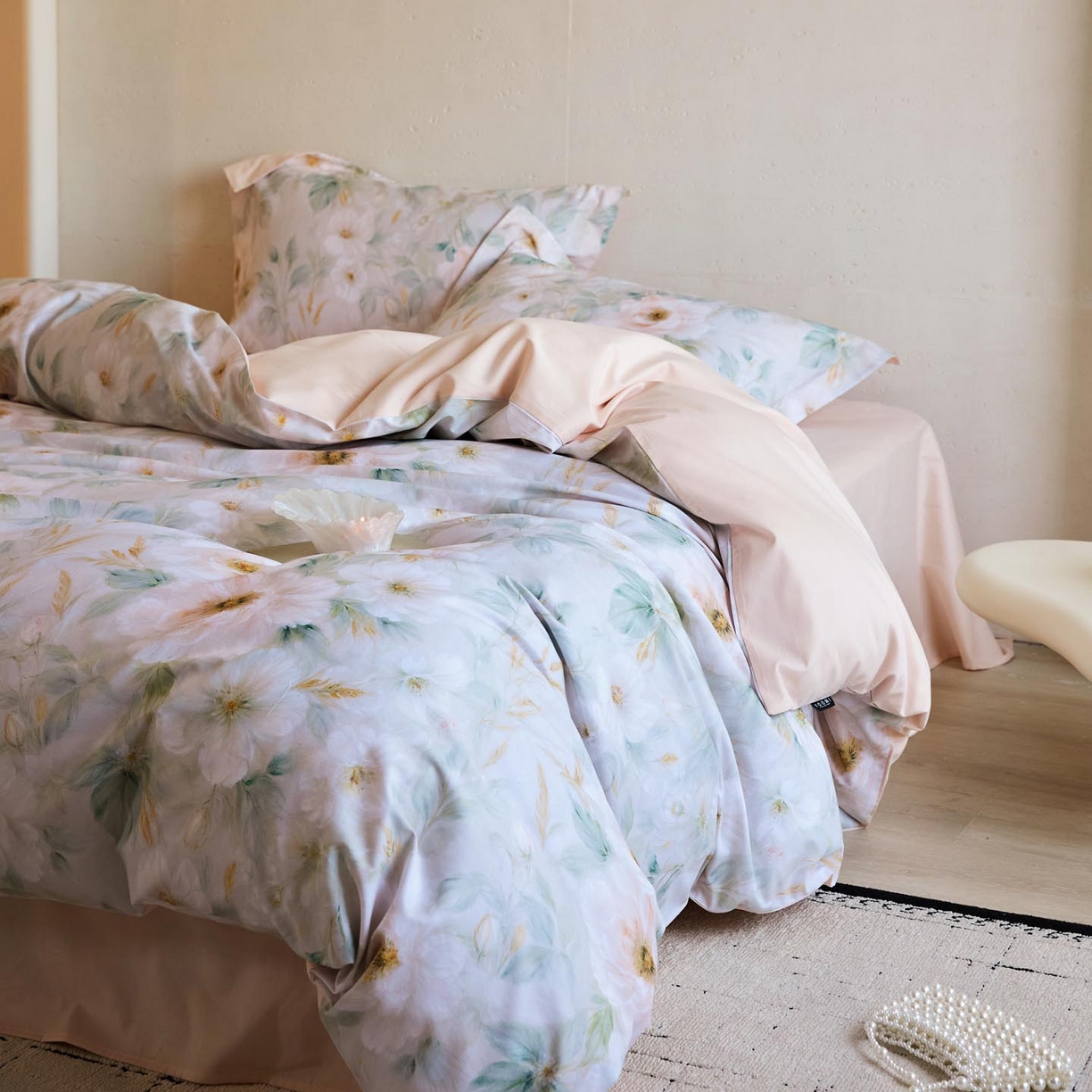 91家纺网 家纺一手货源 找家纺 涵宸家纺 2025新款50S磨毛基础款四件套【更多花型 联系商家电话：17798859966 微信同号，网站：www.hanchenjf.com】 花滤间（绿）