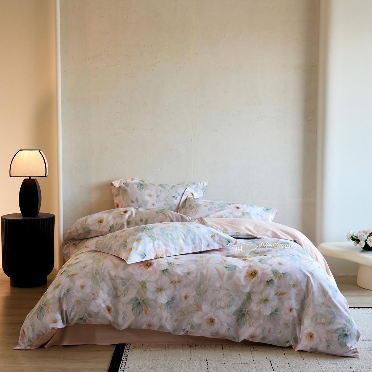 91家纺网 家纺一手货源 找家纺 涵宸家纺 2025新款50S磨毛基础款四件套【更多花型 联系商家电话：17798859966 微信同号，网站：www.hanchenjf.com】 花滤间（绿）