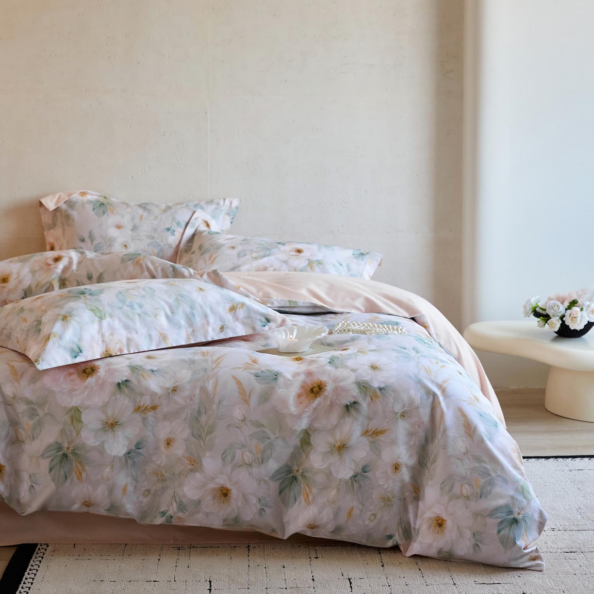 涵宸家纺 2025新款50S磨毛基础款四件套【更多花型 联系商家电话：17798859966 微信同号，网站：www.hanchenjf.com】 花滤间（绿）