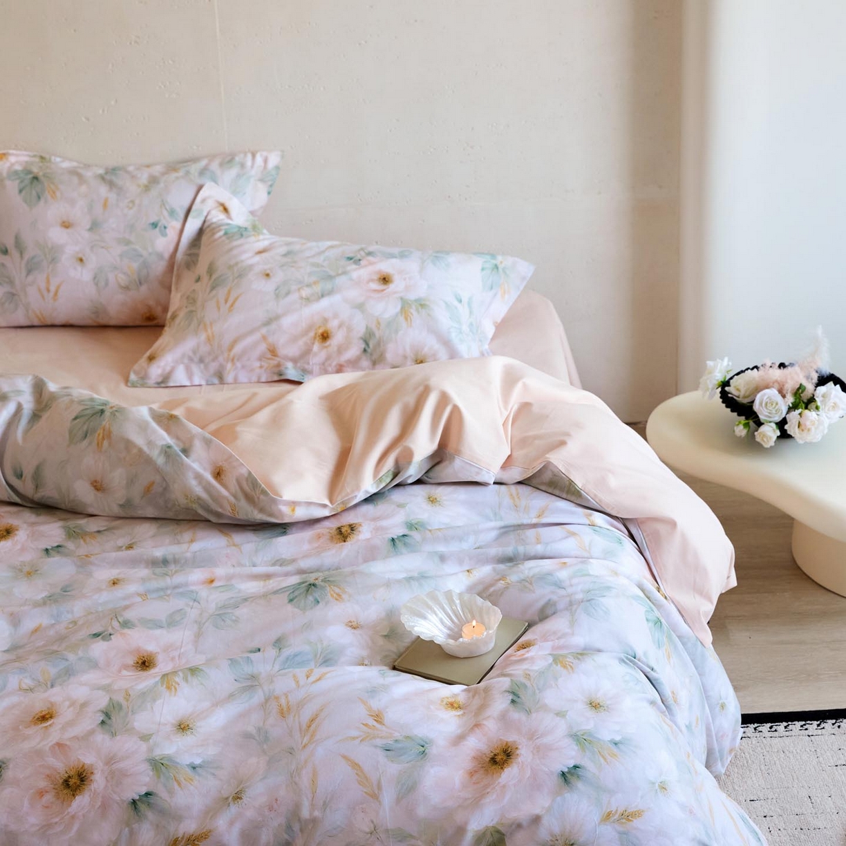 91家纺网 家纺一手货源 找家纺 涵宸家纺 2025新款50S磨毛基础款四件套【更多花型 联系商家电话：17798859966 微信同号，网站：www.hanchenjf.com】 花滤间（绿）