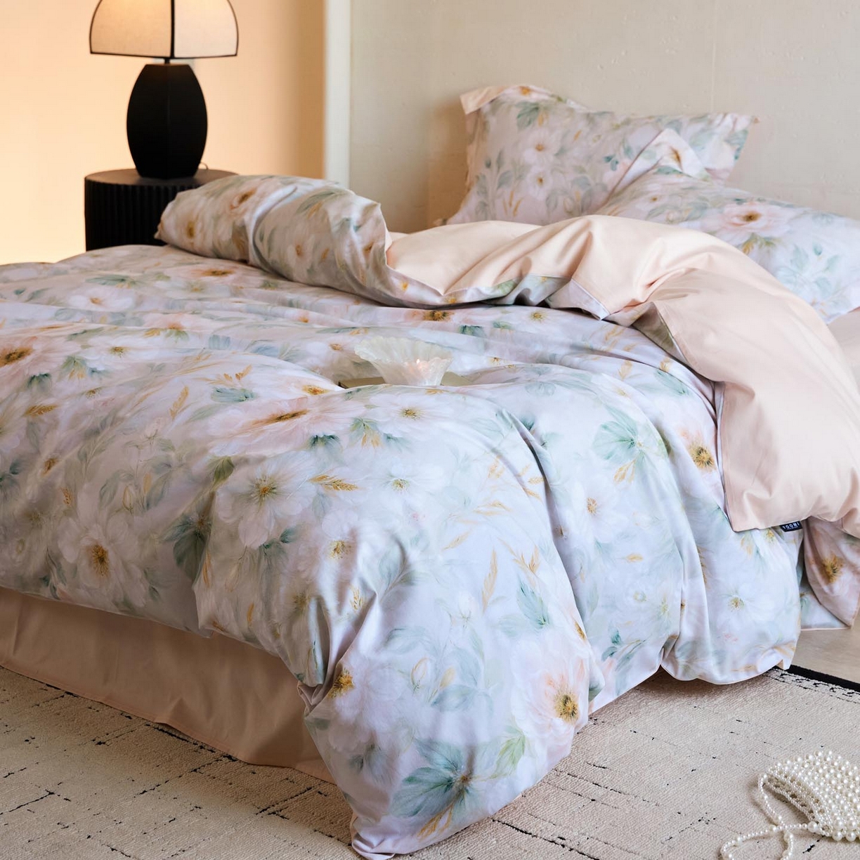 91家纺网 家纺一手货源 找家纺 涵宸家纺 2025新款50S磨毛基础款四件套【更多花型 联系商家电话：17798859966 微信同号，网站：www.hanchenjf.com】 花滤间（绿）