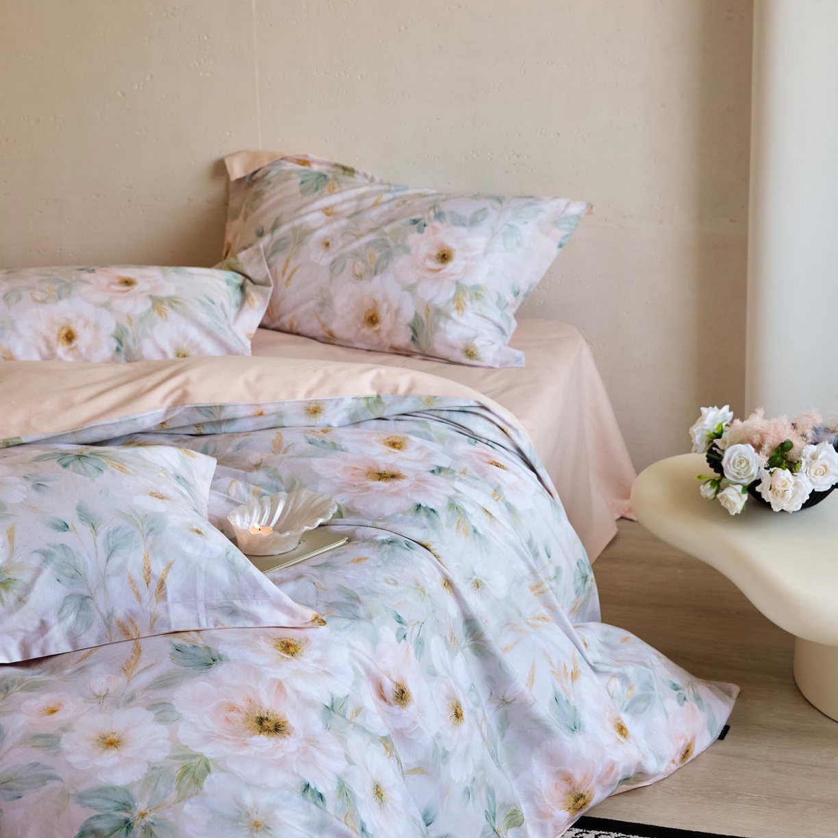 91家纺网 家纺一手货源 找家纺 涵宸家纺 2025新款50S磨毛基础款四件套【更多花型 联系商家电话：17798859966 微信同号，网站：www.hanchenjf.com】 花滤间（绿）