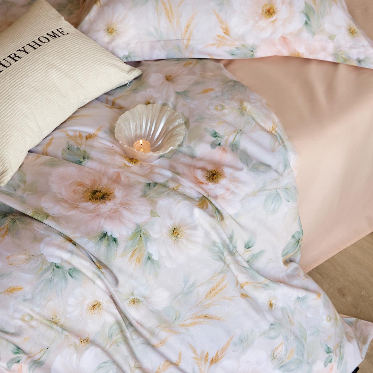 91家纺网 家纺一手货源 找家纺 涵宸家纺 2025新款50S磨毛基础款四件套【更多花型 联系商家电话：17798859966 微信同号，网站：www.hanchenjf.com】 花滤间（绿）